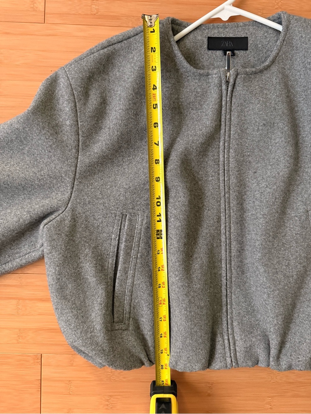 Zara - Cropped Soft Bomber Jacket - Gray - Size M - Picture 6 of 6